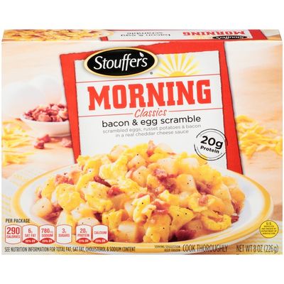 Stouffer S Morning Classics Scrambled Eggs Russet Potatoes Bacon In A Real Cheddar Cheese Sauce Bacon Egg Scramble 8 Oz Instacart