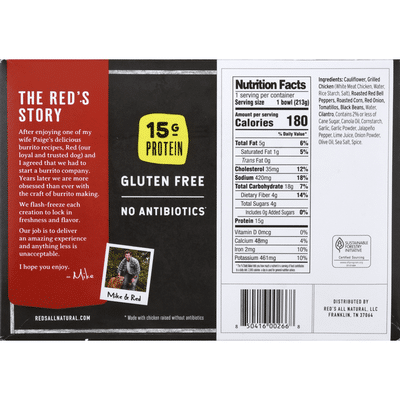 Red's Riced Cauliflower, Gluten Free, Chicken Cilantro and Lime