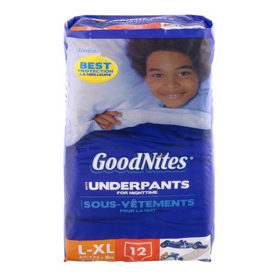 GoodNites Underpants for Nighttime Boys Jumbo Pack Size L-XL - 60-125 lbs