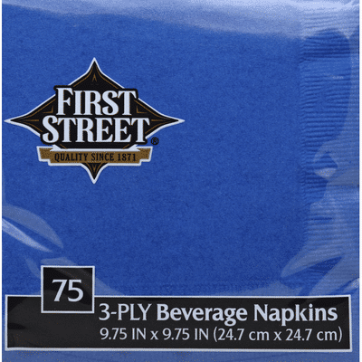 First Street Beverage Napkins, Cobalt, 3-Ply