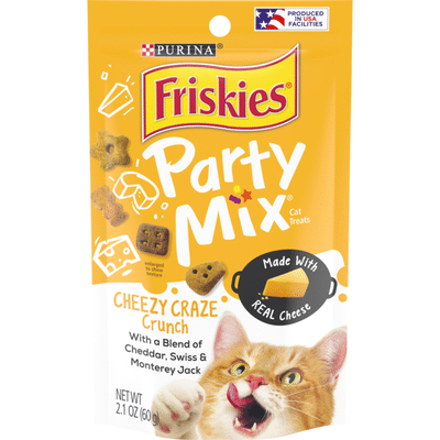 Purina Friskies Made in USA Facilities Cat Treats, Party Mix Cheezy Craze Crunch