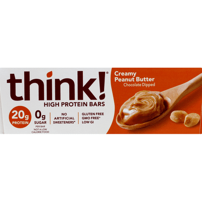 Think Thin High Protein Bars, Creamy Peanut Butter, Chocolate Dipped