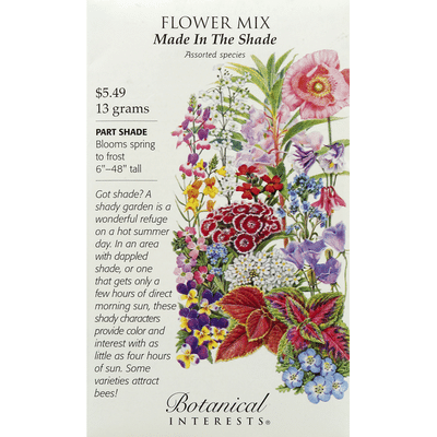 Botanical Interests Seeds, Flower Mix, Made In The Shade, Assorted Species