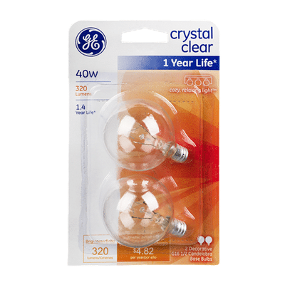GE Light Bulbs, Candelabra, Crystal Clear, 40 Watts