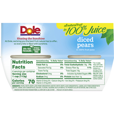 Dole Pears in 100% Fruit Juice, Diced