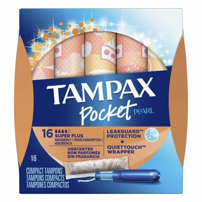 Tampax Pocket Pearl, Super Plus, Plastic Tampons, Unscented