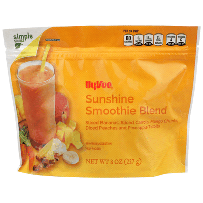 Hy-Vee Sunshine Smoothie Blend Sliced Bananas, Sliced Carrots, Mango Chunks, Diced Peaches And Pineapple Tidbits