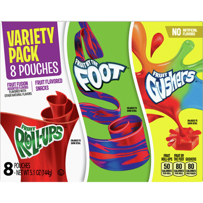Fruit Roll-Ups Fruit by the Foot, Gushers, Fruit Snacks Variety Pack, 8 Count