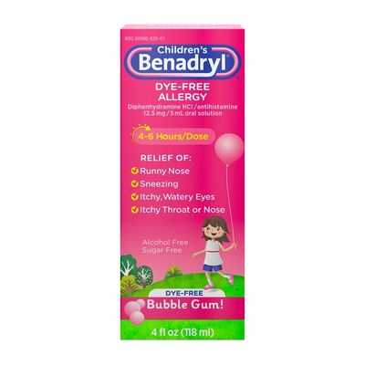 Children's Benadryl Children's Dye-Free Allergy Liquid, Bubble Gum-Flavored