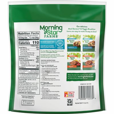 Morning Star Farms Crumbles, Plant Based Protein Vegan Meat, Frozen Meal, Meatless Chorizo