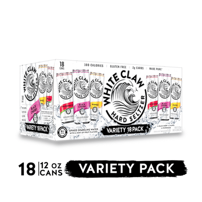 White Claw Hard Seltzer, Black Cherry/Mango/Watermelon, Spiked, Variety 18 Pack