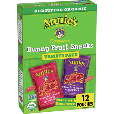 Annie's Organic Bunny Fruit Snacks, Variety Pack, Gluten Free, 12 Count