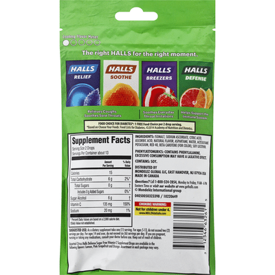 Halls Defense Sugar Free Assorted Citrus Vitamin C Drops