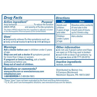Boiron Oscillococcinum, Homeopathic Medicine for Flu-Like Symptoms