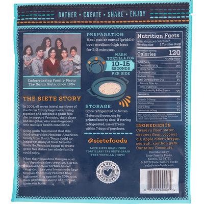 Siete Tortillas, Grain Free, Cassava Flour, 8 Pack