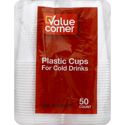 Value Corner Plastic Cups, 9 Fluid Ounce