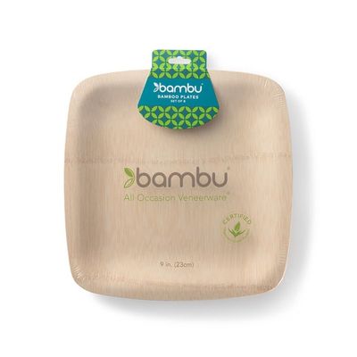 bambu Veneerware® Compostable Plates. 9" Square. Pkg. of 8