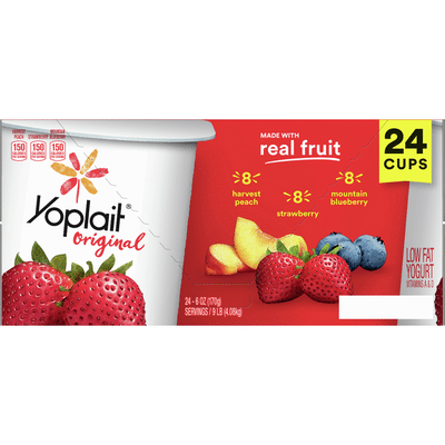 Yoplait Yogurt, Low Fat, Harvest Peach, Strawberry, Mountain Blueberry