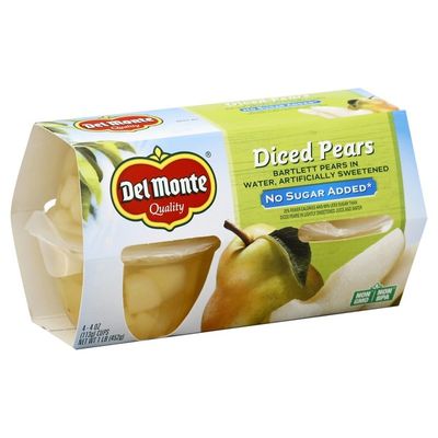 Del Monte Diced Pears in Water, No Sugar Added Fruit Cups