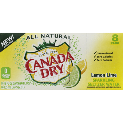 Canada Dry Sparkling Water, Seltzer, Lemon Lime, 8 Pack