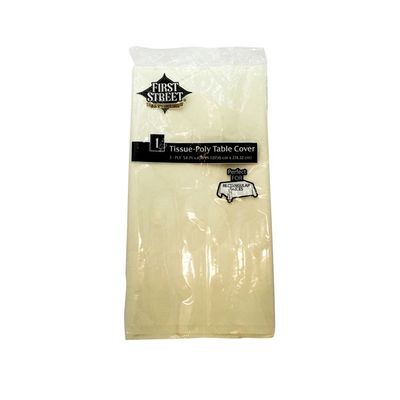 First Street Ivory Tissue-Poly 3-Ply Rectangular Table Cover 54" X 108"
