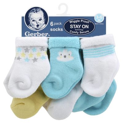 Gerber Socks, Wiggle Proof, 3-6 Months, 6 Pack