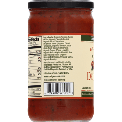 DelGrosso Pasta Sauce, Organic, Tomato Basil