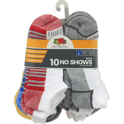 Fruit of the Loom Socks, No Shows, Boys, Large