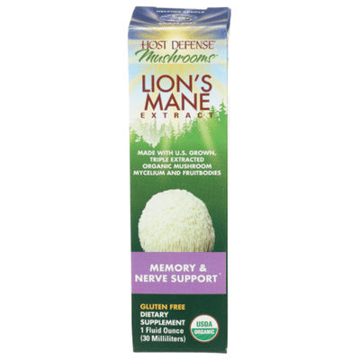 Host Defense Lion's Mane Extract Made With U.s. Grown, Triple Extracted Organic Mushroom Mycelium And Fruitbodies Memory & Nerve Support Gluten Free Dietary Supplement Liquid