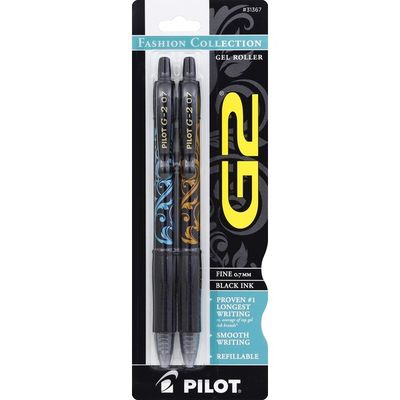 Pilot Gel Roller Pens, Fashion Collection, Fine (0.7 mm), Black Ink