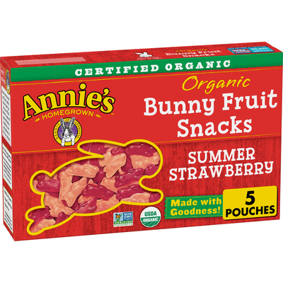 Annie's Organic Summer Strawberry Bunny Fruit Snacks, Gluten Free, 5 Count