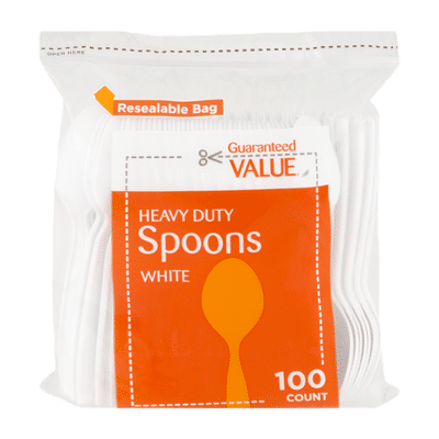 Guaranteed Value Heavy Duty Plastic Spoons White - 100 CT