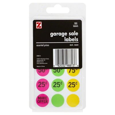 Z Labels, Garage Sale, Asst. Neon