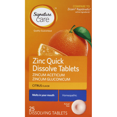 Signature Care Zinc, Quick Dissolve Tablets, Citrus Flavor