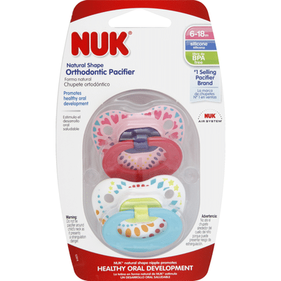 NUK Pacifiers, Orthodontic, Natural Shape, Silicone, 6-18M