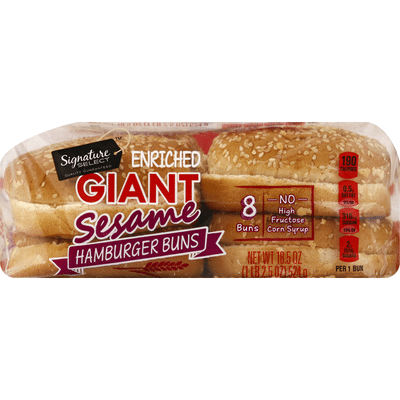 Signature Kitchens Hamburger Buns, Enriched, Sesame, Giant