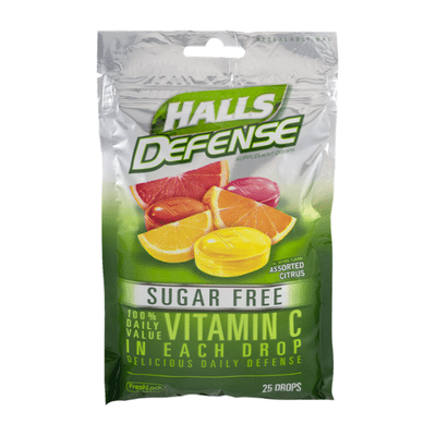 Halls Defense Sugar Free Assorted Citrus Vitamin C Drops
