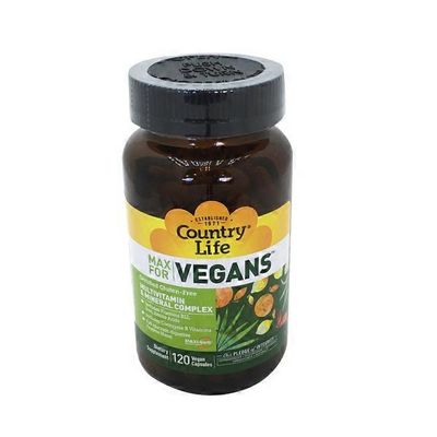Country Life Max For Vegans Multivitamin & Mineral Complex Includes Vitamin B12, Includes Iron And Amino Acids, Includes Coenzyme B Vitamins Dietary Supplement Vegan Capsules