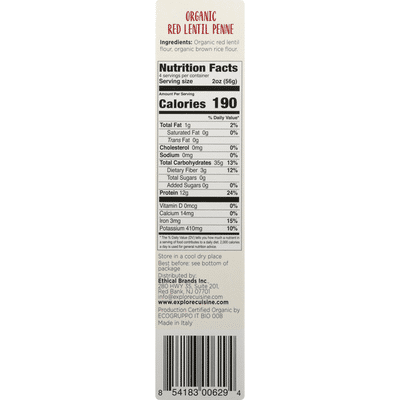 Explore Cuisine Penne, Organic, Red Lentil