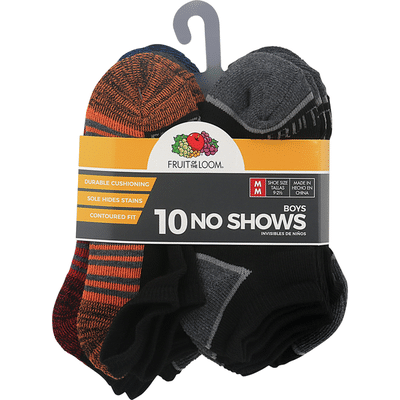 Fruit of the Loom Socks, No Shows, Boys, Medium