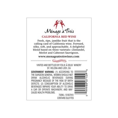 Menage a Trois California Red Blend Red Wine