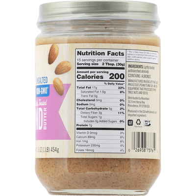 Woodstock Unsalted Non-GMO Smooth Lightly Toasted Almond Butter