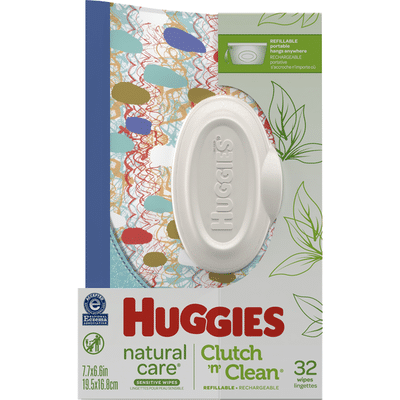 Huggies Natural Care Sensitive Baby Wipes, Unscented, 1 Clutch 'N' Clean Reusable Travel Pouch (