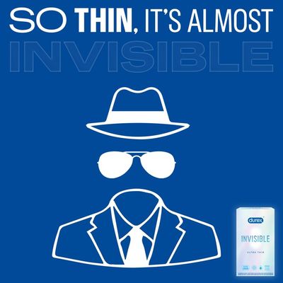 Durex® Condom Invisible Ultra Thin Natural Latex Condoms - Ultra Senstive, Lubricated, Transparent