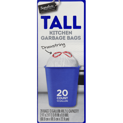 Signature Select Garbage Bags, Tall Kitchen, Drawstring