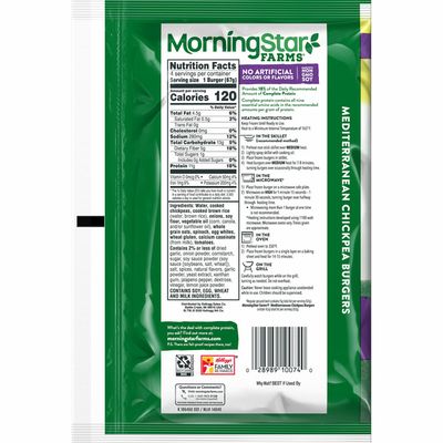 Morning Star Farms Veggie Burgers, Plant Based Protein, Frozen Meal, Mediterranean Chickpea