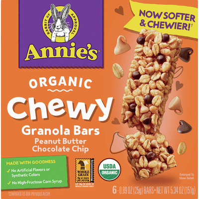 Annie's Organic Chewy Granola Bars, Peanut Butter Chocolate Chip, 6 Count