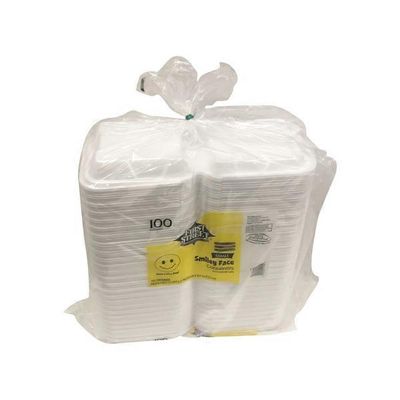 First Street Smiley Heavy Duty To-Go 1-Compartment Foam Containers With Hinged Lids