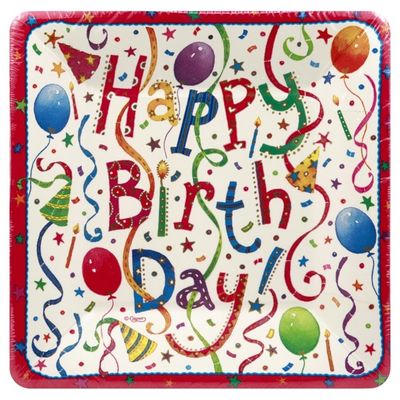 Caspari Salad-Dessert Plates, Happy Birthday, 7 Inch