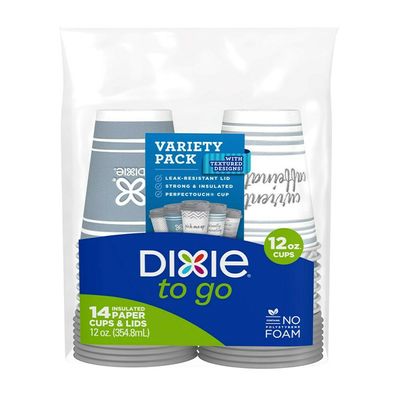 Dixie To Go Paper Coffee Cups & Lids, 12oz Disposable Hot Cups (Variety Pack)